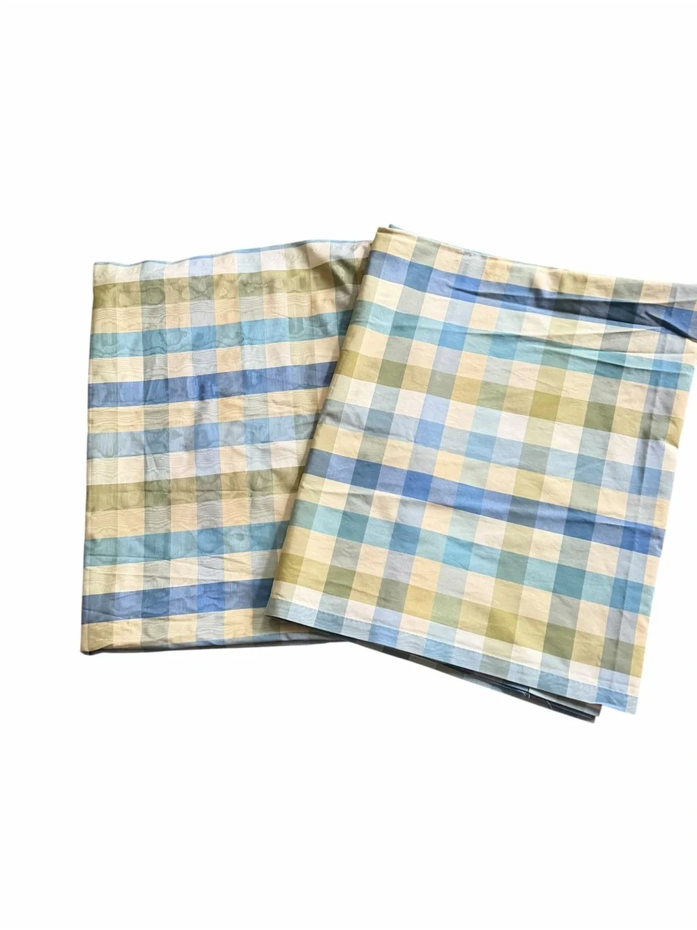 Pair Country Curtains Moire Plaid Curtains 50x82 Blue Green Cottage Farmhouse